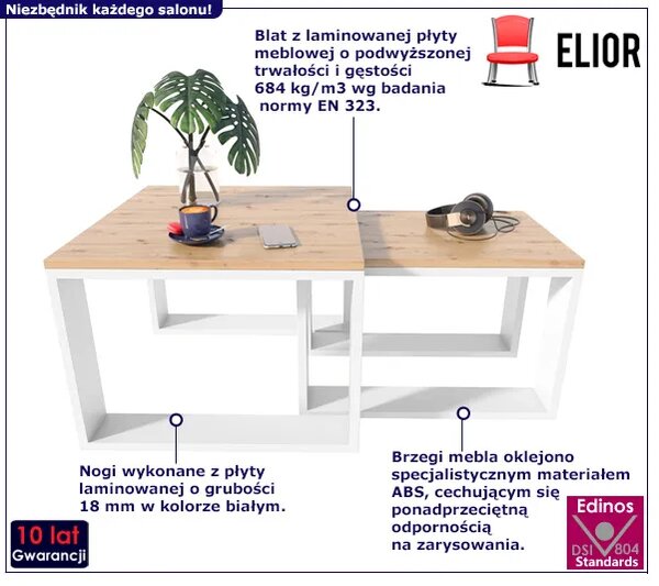 Dwa Skandynawskie Stoliki Kawowe Dąb Artisan + Biały F8-N83
