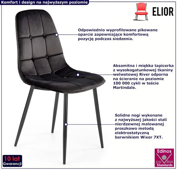 Welurowe czarne krzesło z pikowaniem L2-S50