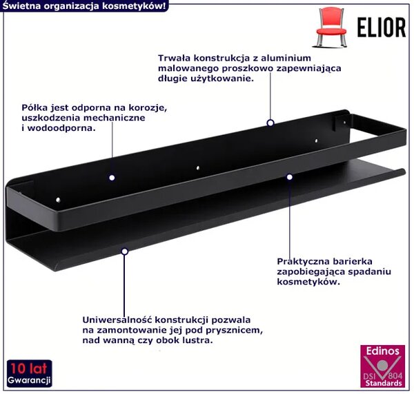 Czarna półka łazienkowa na kosmetyki 50 cm A3-S56