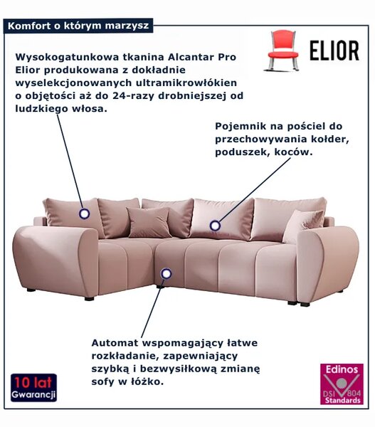 Różowy rozkładany narożnik w kształcie L L0-M02