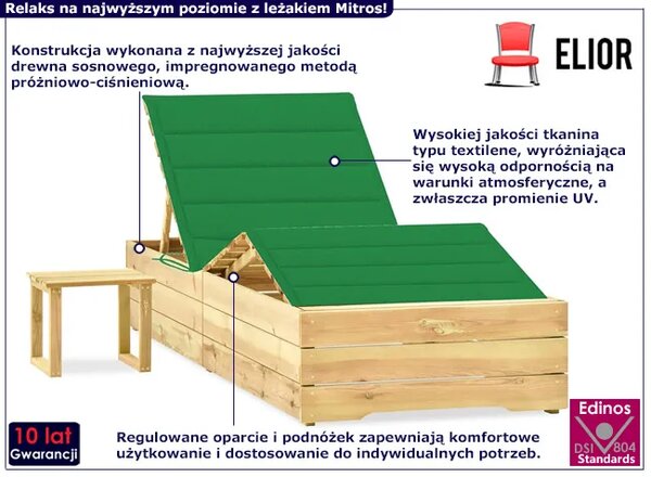 Regulowany leżak w zestawie z poduszką i stolikiem zielony T7-R32