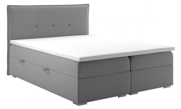 Łóżko Kontynentalne szare z materacem i pojemnikiem na pościel CARSON 140 x 200