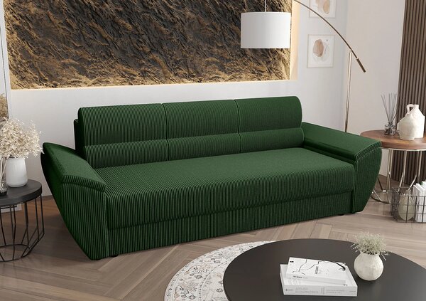 Zielona sztruksowa sofa z funkcją spania N4-C89