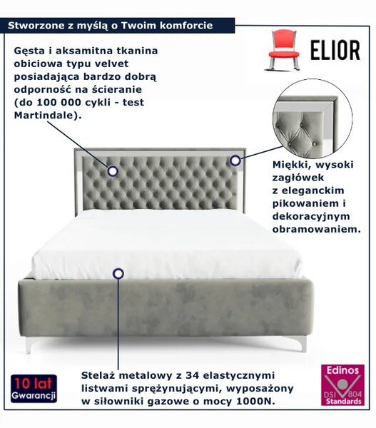 Szare łóżko tapicerowane w stylu glamour E6-P48