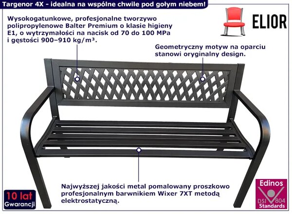 Czarna parkowa ławka ogrodowa z oparciem B9-P93