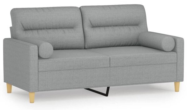 Sofa 2-osobowa z poduszkami, jasnoszara, 140 cm, tkanina