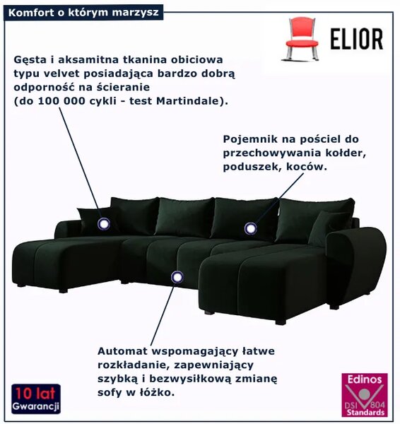 Ciemnozielony narożnik rozkładany w kształcie U M7-R01