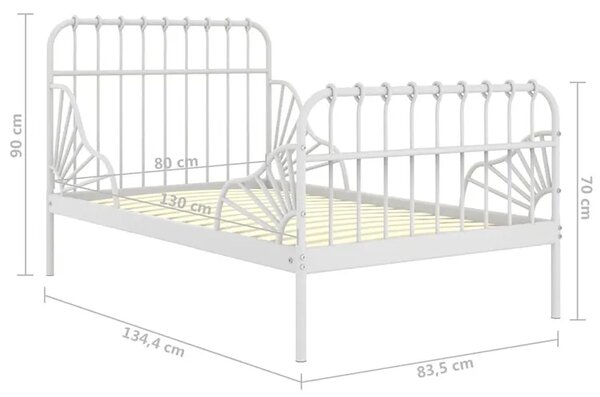 Białe metalowe łóżko rosnące z dzieckiem rozsuwane 80x130/200 cm K9-T61
