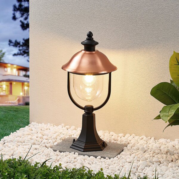 Zewnętrzna Lampa Lindby, Clint, ściemnialny, miedziany, taras, aluminium, vintage
