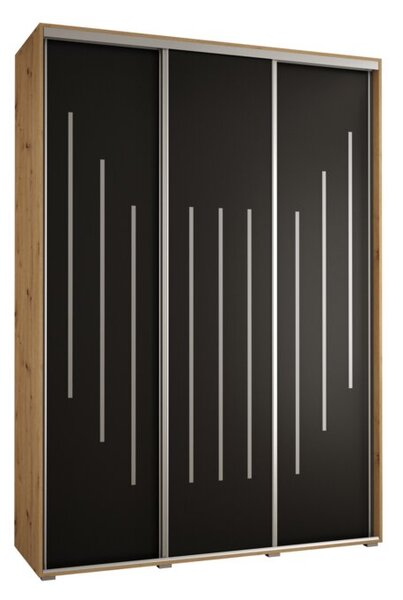 Szafa przesuwna wysoka Davos 8 180, gł. 60 cm artisan + czarny + srebrny