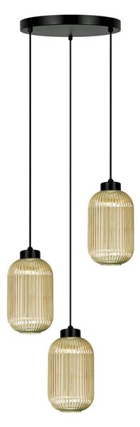 Długa wiszaca lampa z ryflowanymi kloszami beżowa R2-P30