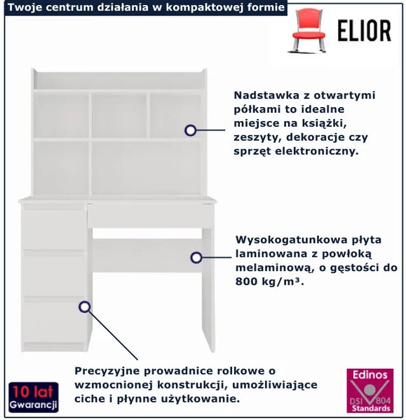 Białe lewostronne biurko z nadstawką L9-B72