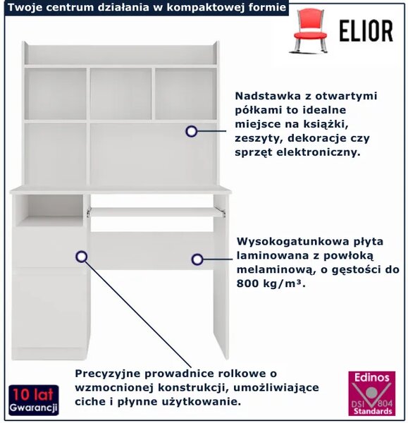 Białe wielofunkcyjne biurko z nadstawką lewostronne F6-T24