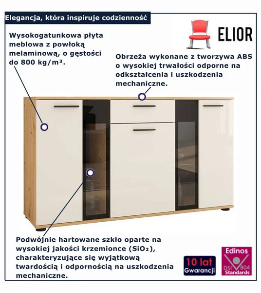 Komoda ze szkłem w kolorze dąb artisan + biały G2-N26