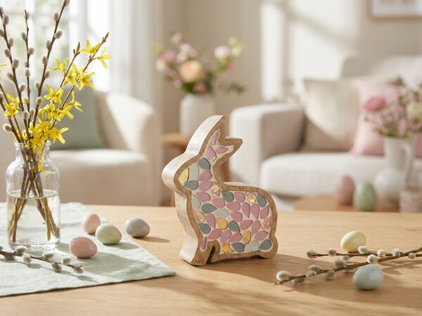 Drewniany wielkanocny zając MOSAIC BUN 15 cm, kolorowy