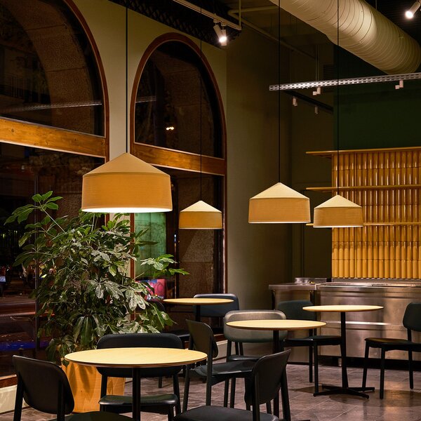 Lampa Wisząca MARSET, Zenc, ściemnialny, żółty, salon, tworzywo sztuczne, design