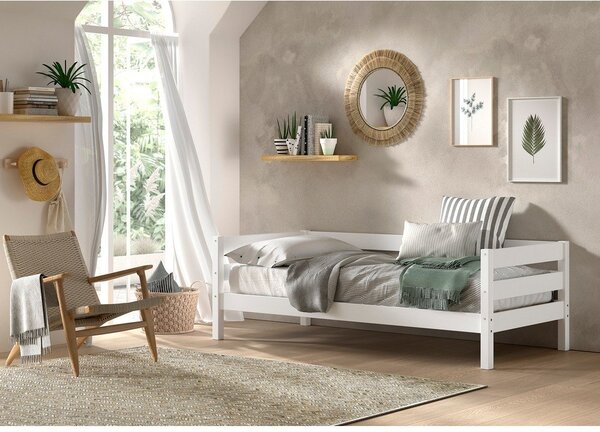 Białe łóżko dziecięce z litego drewna sosnowego z wysuwanym łóżkiem ze stelażem 90x200 cm Margrit – Vipack