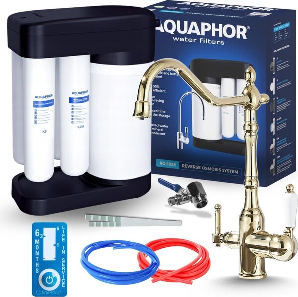 Bateria kuchenna trójdrona Ari Morion z filtrem wody, obrotowa wylewka 360, mosiny korpus, chrom