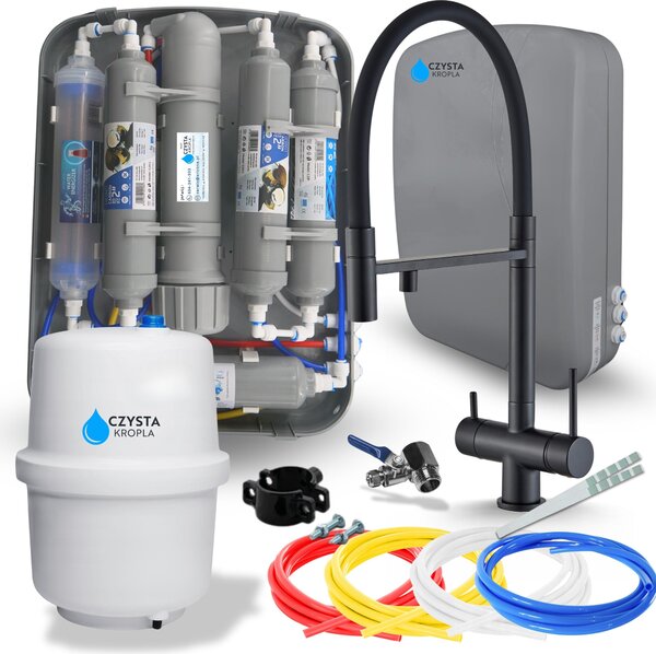 Bateria kuchenna Ari HighFlex z filtrem wody, 2 wylewki, obrotowa, czarny mat, mosiny korpus