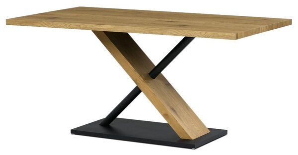 Moderní jídelní stl Autronic Jídelní stl 160x90x76 cm deska s dekorem dub erná kovová podstava