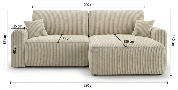 Rozkładany dwustronny zestaw wypoczynkowy w kształcie litery L NORDEN TILIA 250x140 cm, kremowy