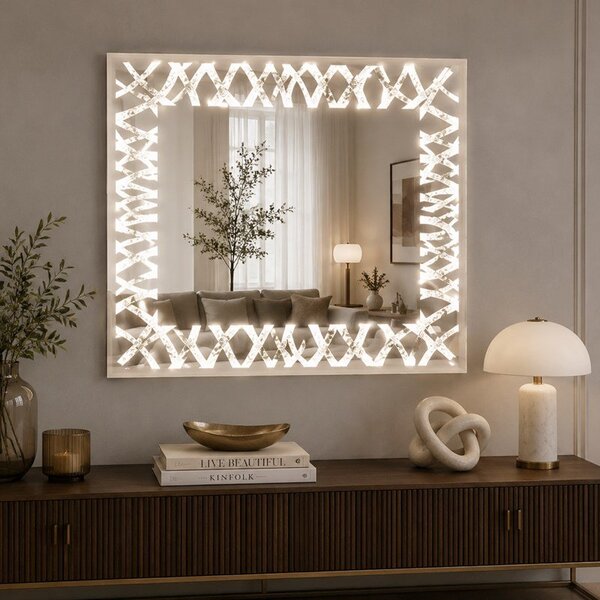 Srebrne lustro glamour prostokątne podświetlane 80x120 cm M-0692