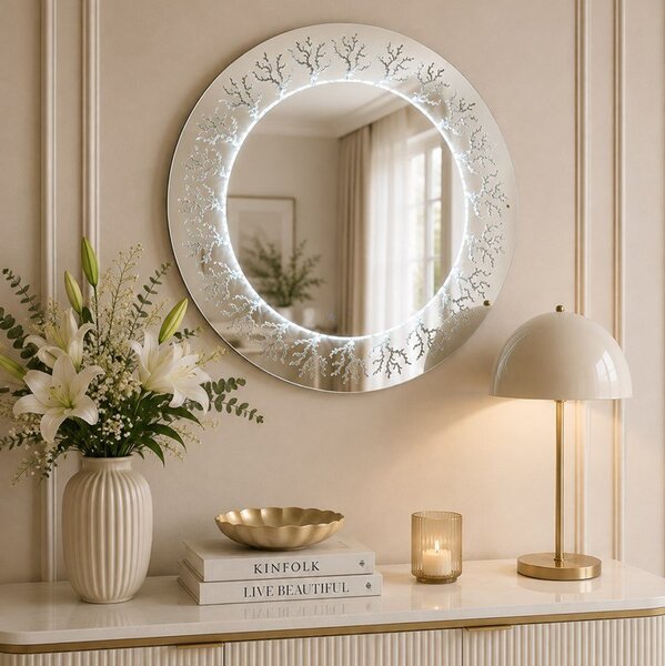 Srebrne lustro glamour okrągłe podświetlane 80x80 cm M-0687