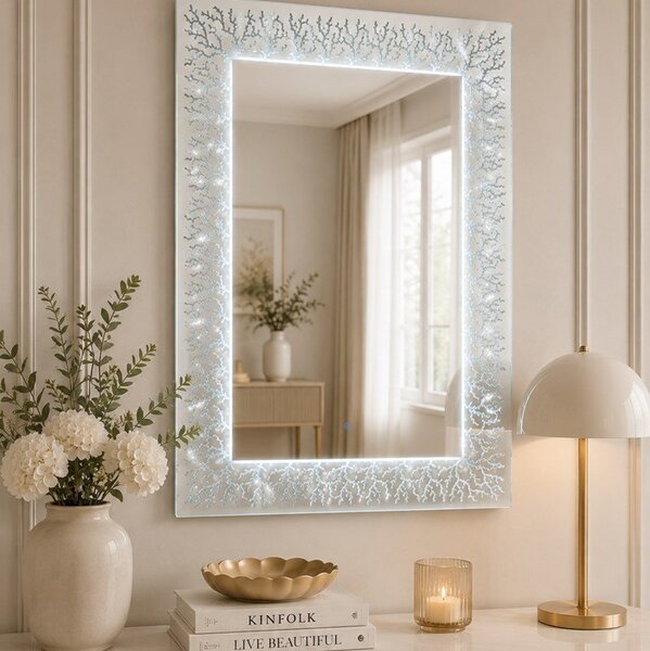 Srebrne lustro glamour prostokątne podświetlane 80x120 cm M-0688