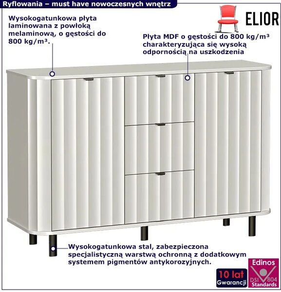 Biała ryflowana komoda z 3 szufladami R3-A85
