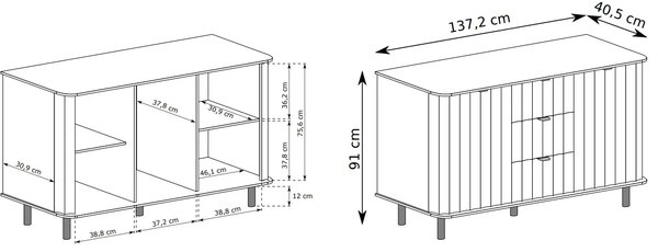 Biała ryflowana komoda z 3 szufladami R3-A85