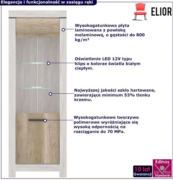 Witryna wysoka z LED sosna canyon + dąb karabela B4-Z67