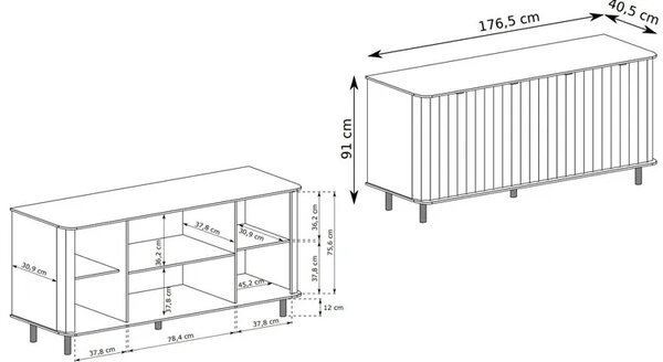 Biała długa ryflowana komoda na nóżkach W9-Z82