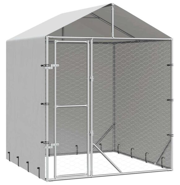 Kojec dla psa, z dachem, srebrny, 2x2x2,5 m, stal galwanizowana