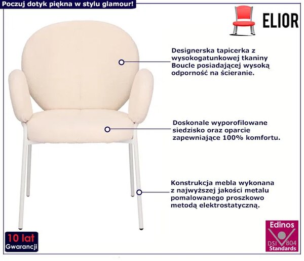 Białe krzesło tapicerowane tkaniną boucle - Jorda 3X