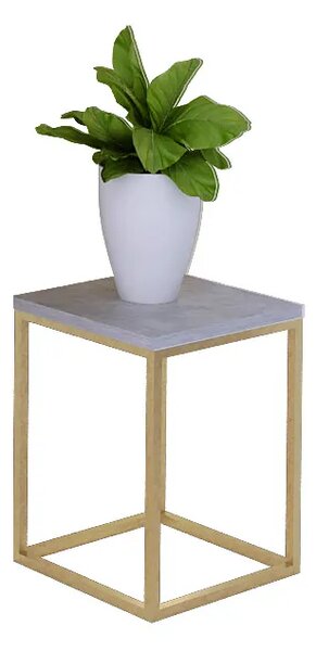 Minimalistyczny kwietnik z metalowym stelażem złoty + beton P2-W45