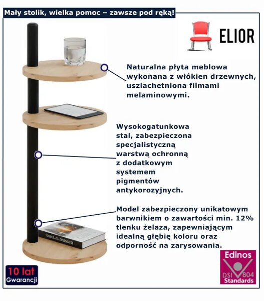 Stolik okrągły pomocniczy dąb artisan + czarny M1-Z35