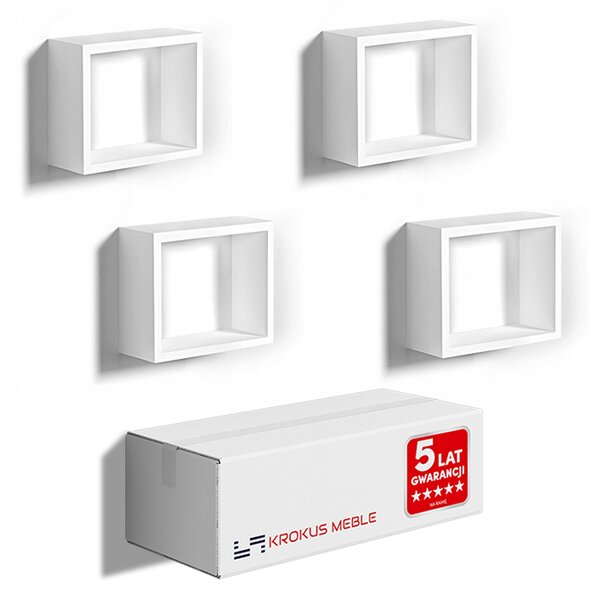 Półki Wiszące Ścienne Białe Cube Kwadratowe 4 Sztuki - nr 30