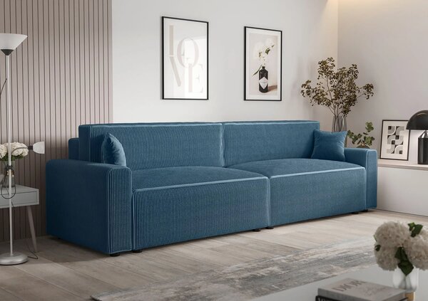 Niebieska rozkładana sofa sztruksowa K2-T88