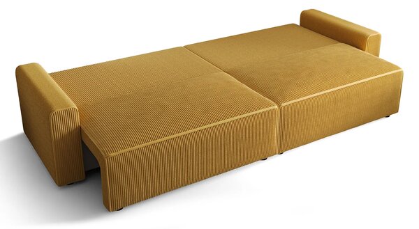 Musztardowa sztruksowa sofa z funkcją spania G3-D78