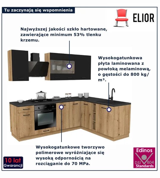 Meble kuchenne narożne czerń + dąb evoke - Gurdox