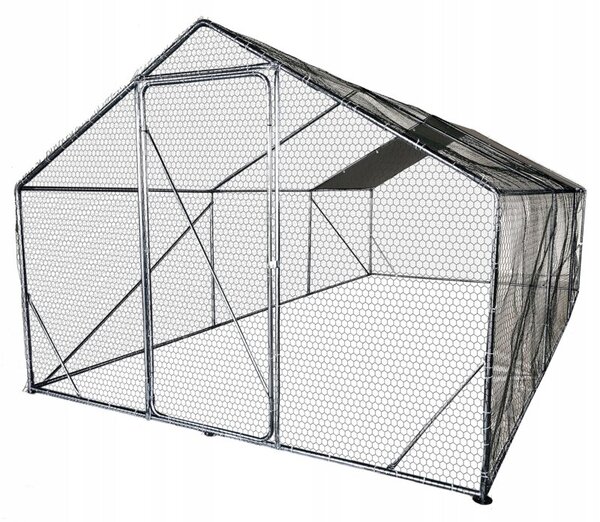 Metalowa klatka dla drobiu 3 x 6 x 2 m woliera ogrodowa z daszkiem, rurki 19 mm