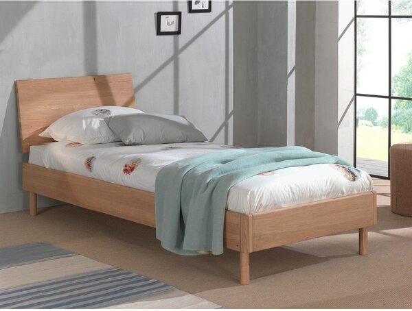 Łóżko jednoosobowe z litego drewna dębowego ze stelażem 90x200 cm w naturalnym kolorze Forrest – Vipack