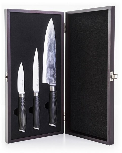 Zestaw noży G21 Gourmet Damascus w bambusowym bloku 3 szt. + kamień do ostrzenia