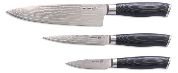 Zestaw noży G21 Gourmet Damascus w bambusowym bloku 3 szt. + kamień do ostrzenia