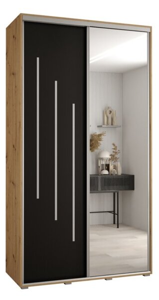 Szafa przesuwna wysoka Davos 9 130, gł. 60 cm artisan + czarny + srebrny