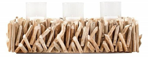 INVICTA świecznik FOSSIL - drewno, szkło