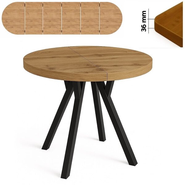 Stół 100/300 cm okrągły rozkładany, blat 3,6 cm, nogi Metalowe „ Y ” I ArtDHome
