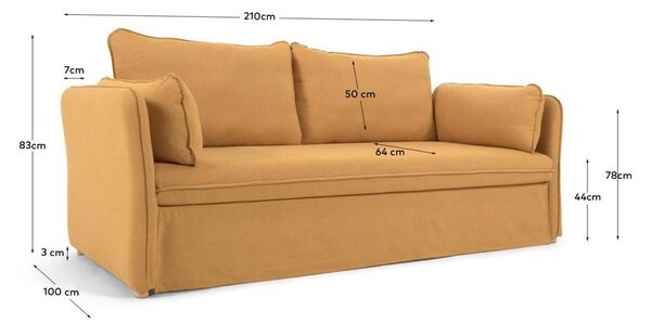 Musztardowa rozkładana sofa 210 cm Tanit – Kave Home