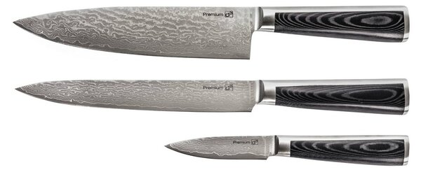 Zestaw noży G21 Damascus Premium w bambusowym bloku, pudełko, 3 szt. + kamień do ostrzenia