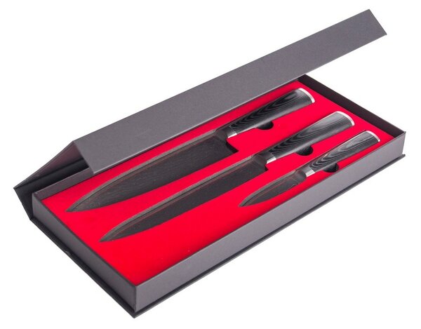 Zestaw noży G21 Damascus Premium w bambusowym bloku, pudełko, 3 szt. + kamień do ostrzenia